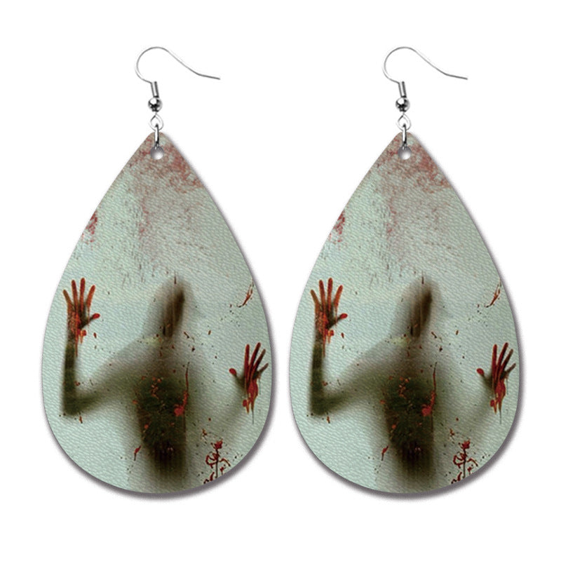 Wholesale 2pairs/pack Halloween Ghost Horror Funny Water Drop PU Earrings